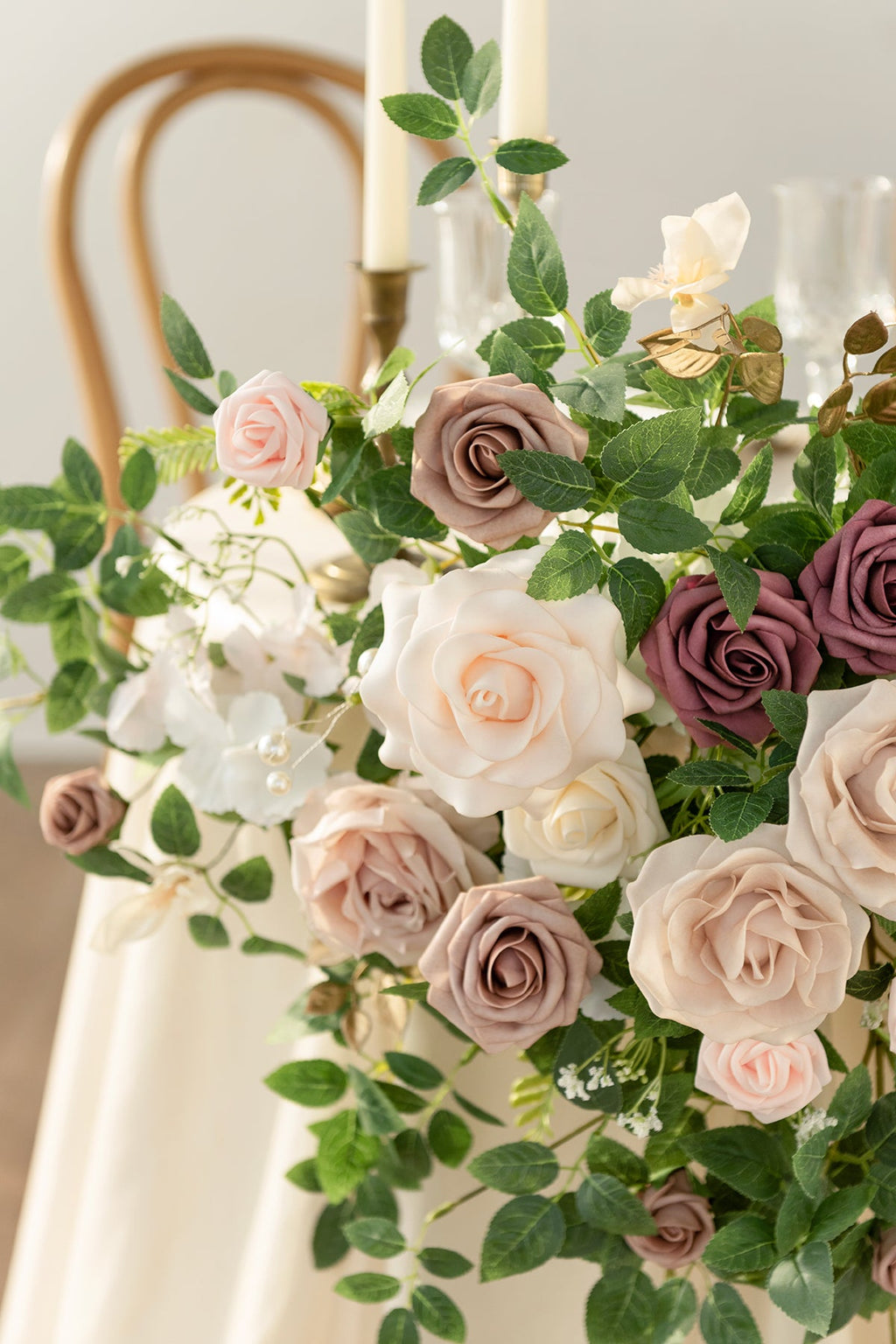 Sweetheart Table Floral Swags in Dusty Rose & Cream