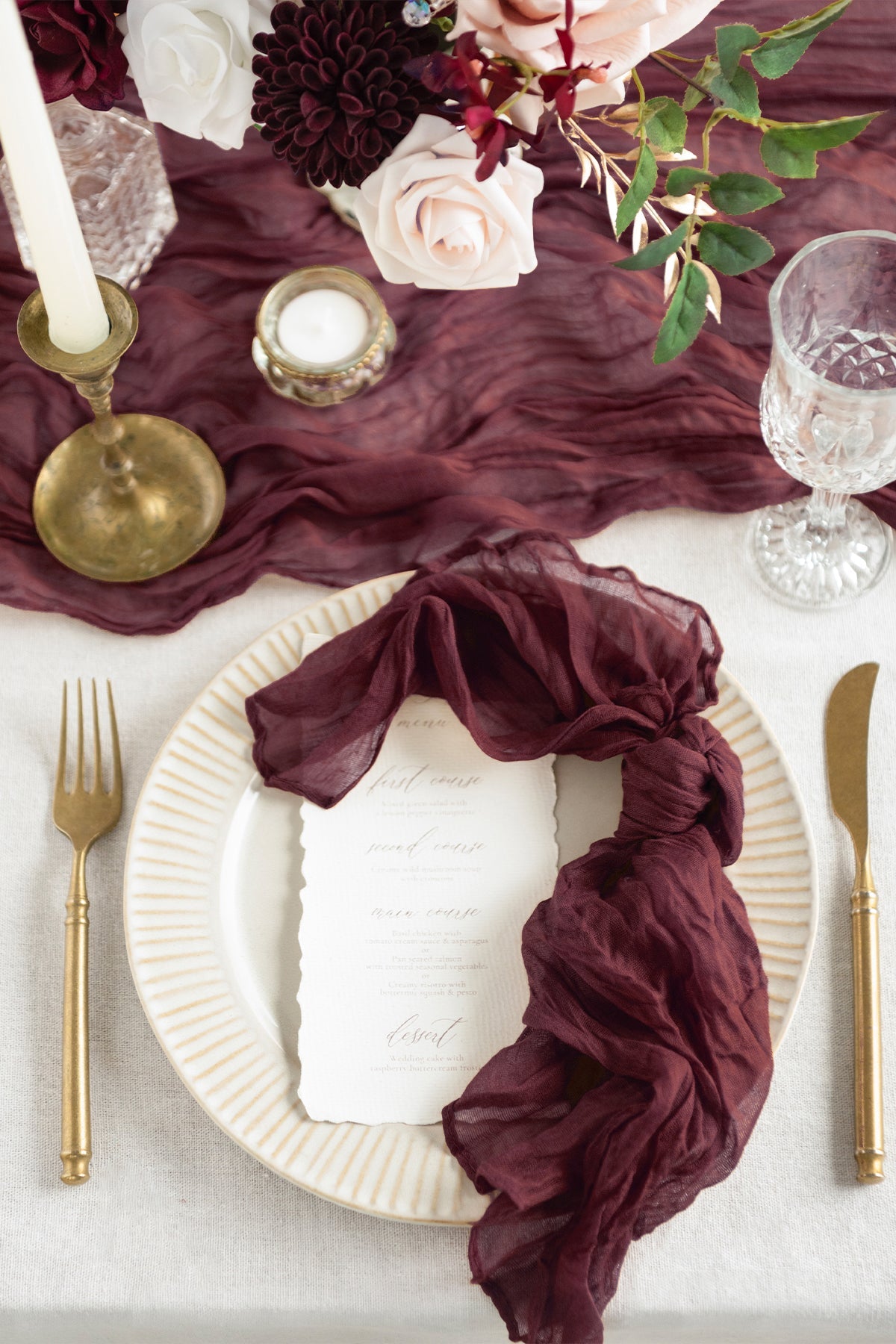 Cheesecloth Napkins & Table Runner Set for Reception - 12 Colors