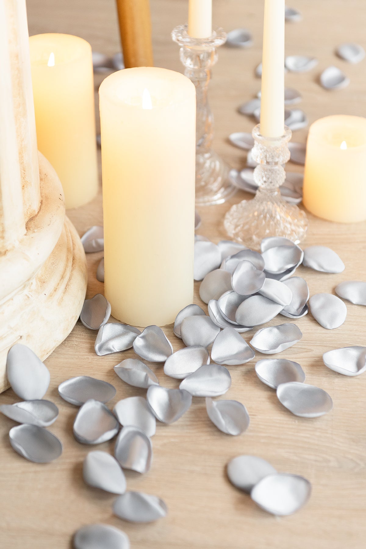 Silk Rose Petals in White & Sage
