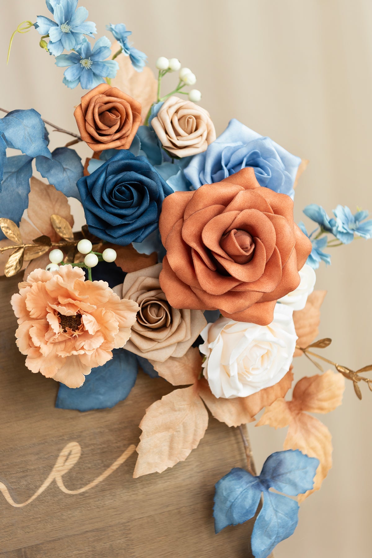 Deluxe Combo Set Flower Sign Decor in Russet Orange & Denim Blue