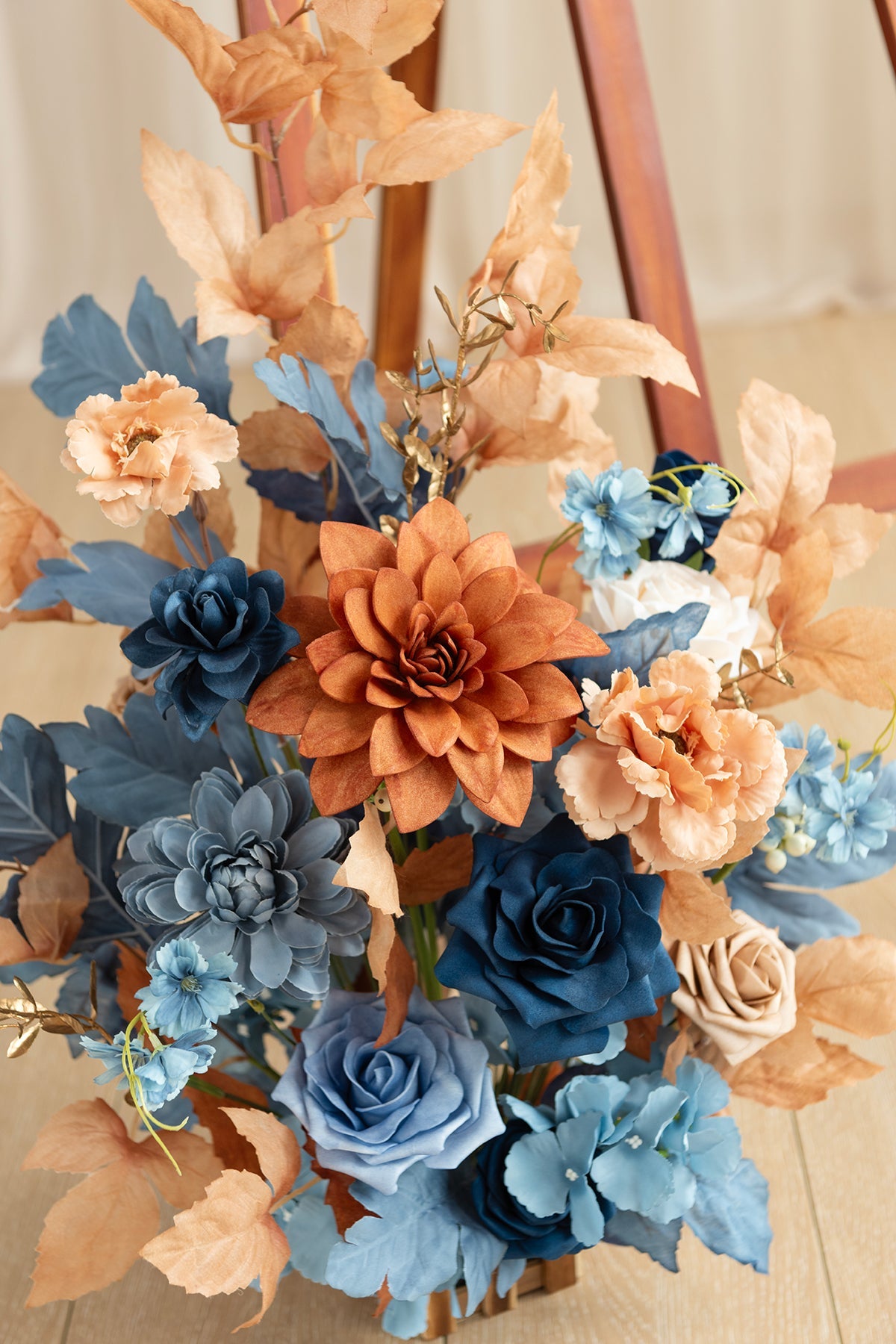 Deluxe Combo Set Flower Sign Decor in Russet Orange & Denim Blue