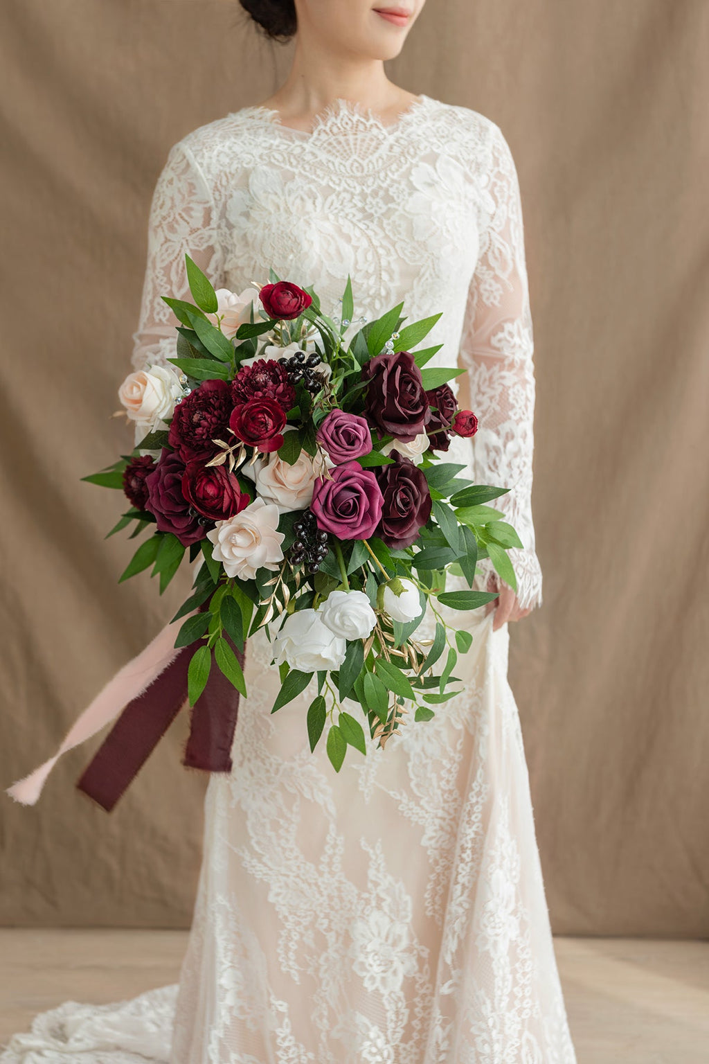 Small Cascade Bridal Bouquet in Romantic Marsala