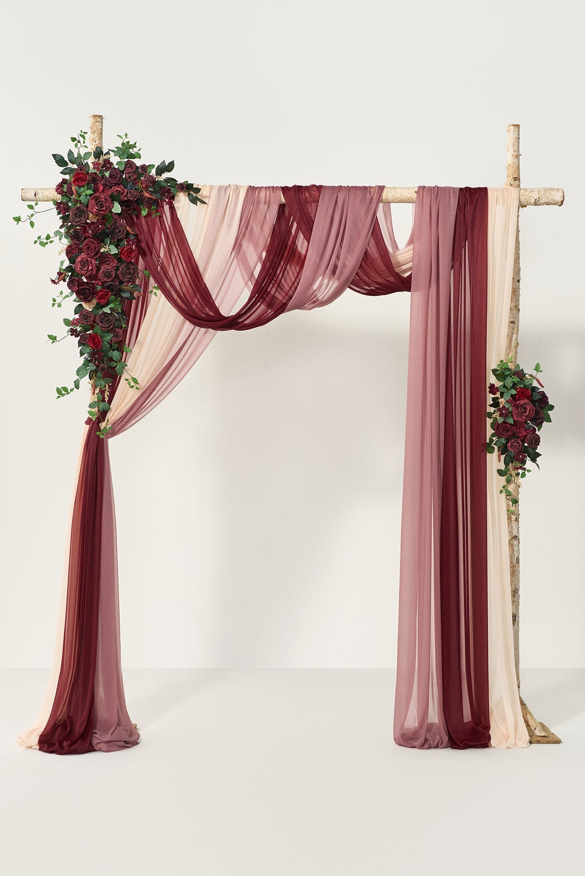 Flower Arch Decor with Drapes in Bordeaux Red & Wine