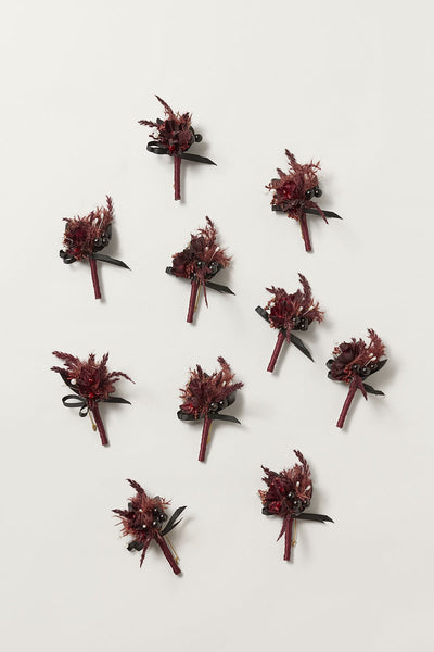 Boutonnieres for Guests in Moody Burgundy & Black