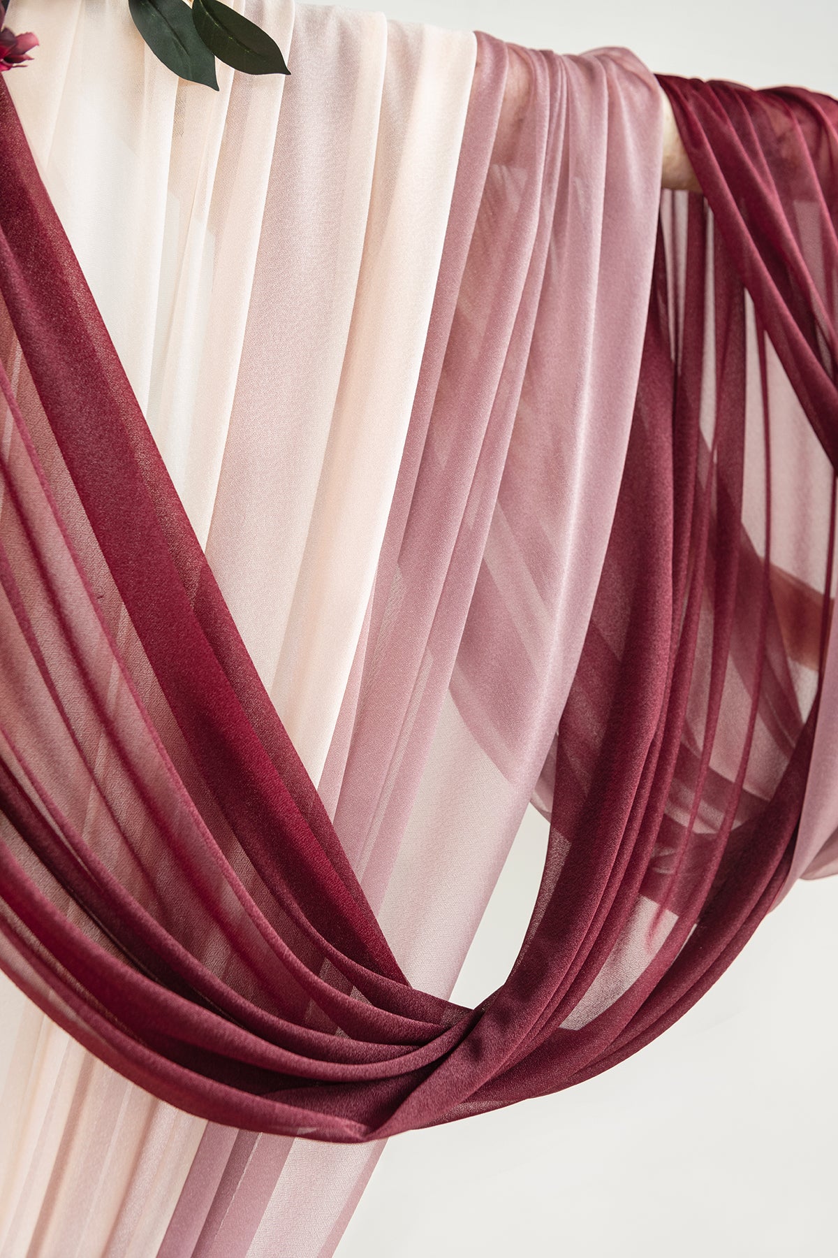 Flower Arch Decor with Drapes in Bordeaux Red & Wine