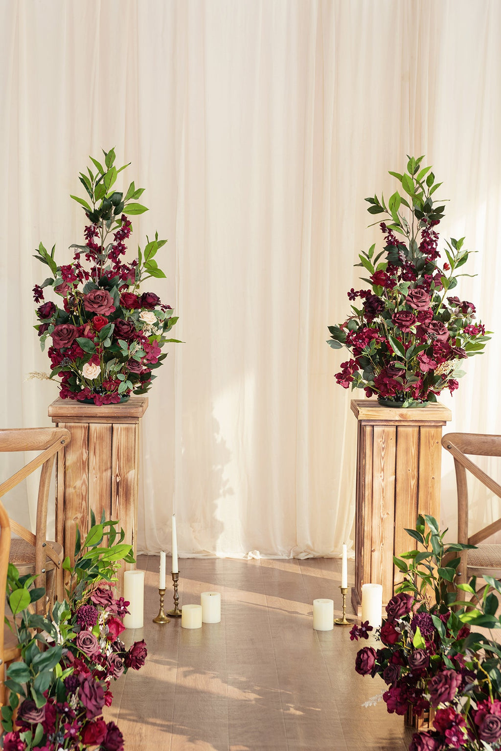 Altar Decor Free-Standing Flowers in Bordeaux Red & Wine
