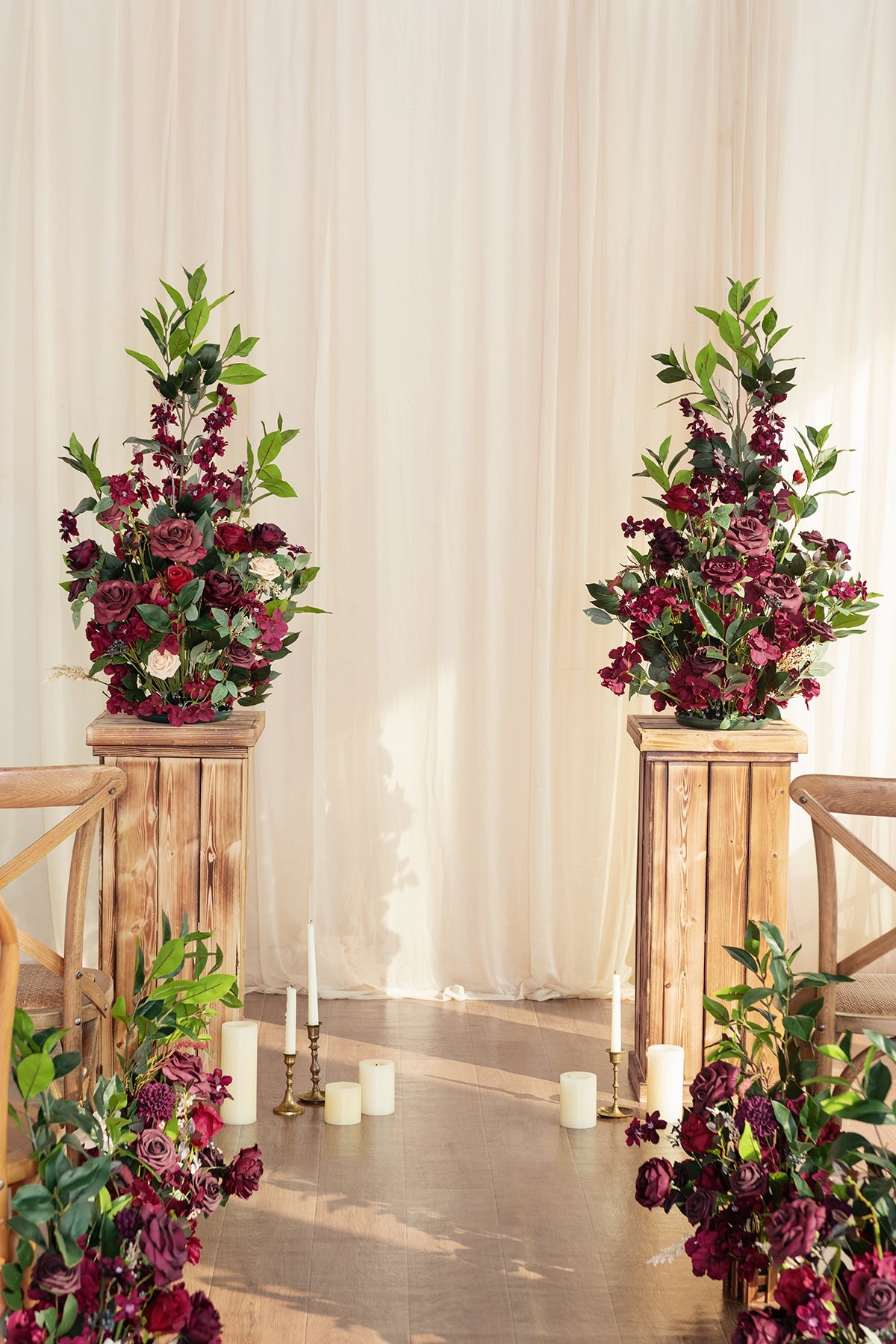 Altar Decor Free-Standing Flowers in Bordeaux Red & Wine