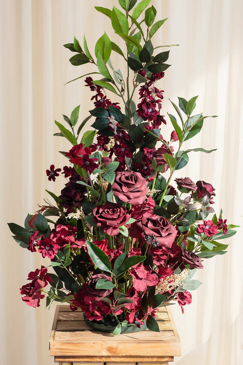 Altar Decor Free-Standing Flowers in Bordeaux Red & Wine