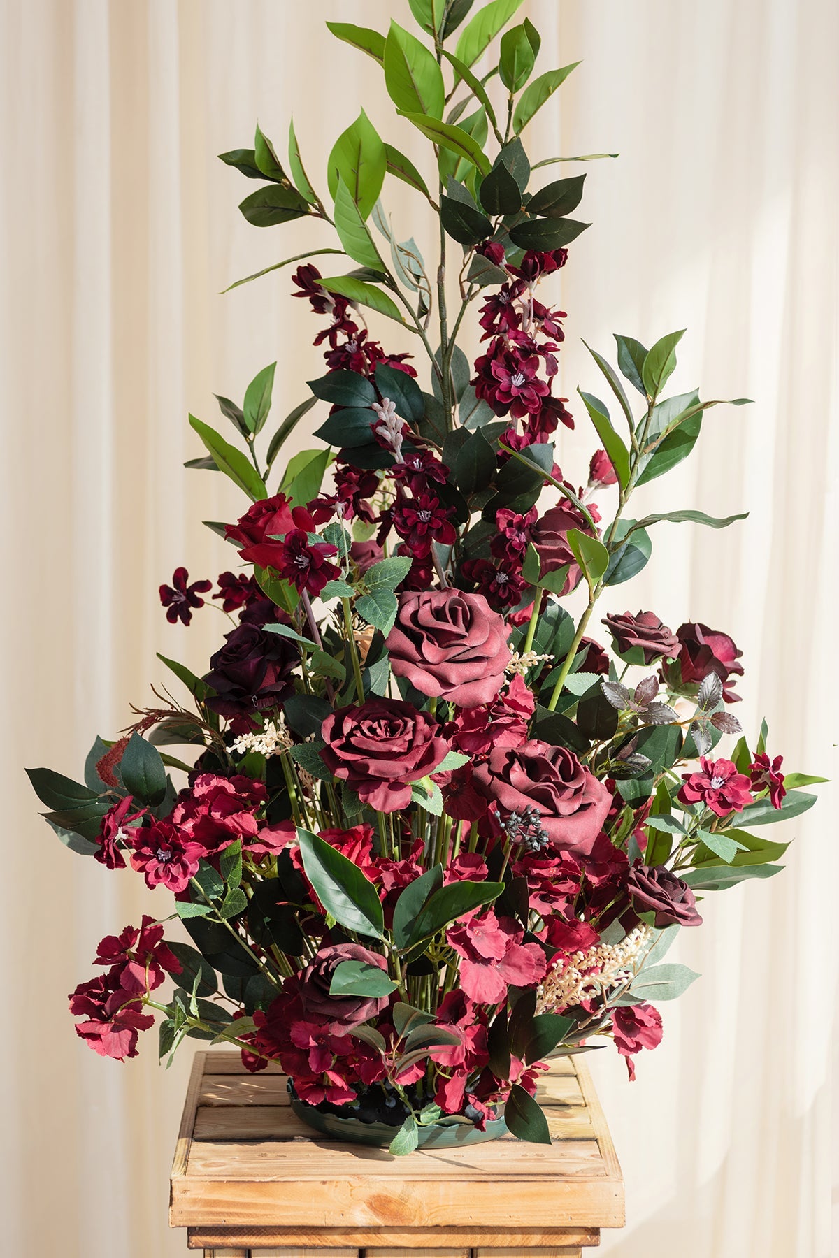 Altar Decor Free-Standing Flowers in Bordeaux Red & Wine