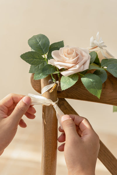 Bride and Groom Floral Chair Signs in Dusty Rose & Cream