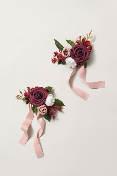 Wrist Corsages in Classic Marsala