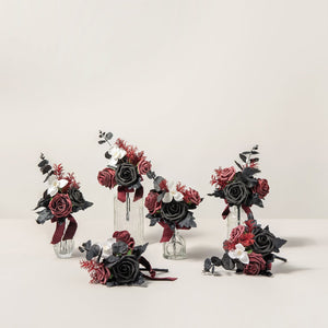 Mini Premade Flower Centerpiece Set in Moody Burgundy & Black