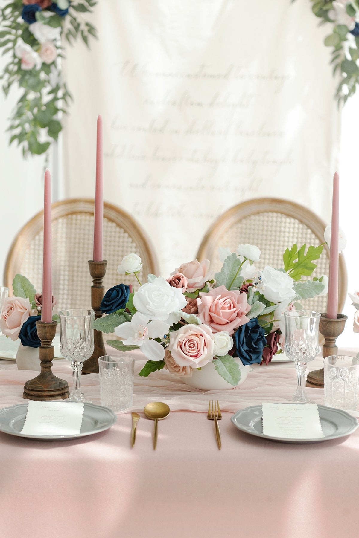 Dusty Rose & Navy Wedding Flower & Greenery