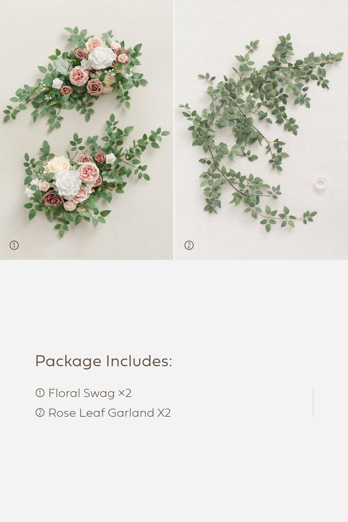 Large Floral Swag Set for Rectangle Head Table in Dusty Rose & Cream