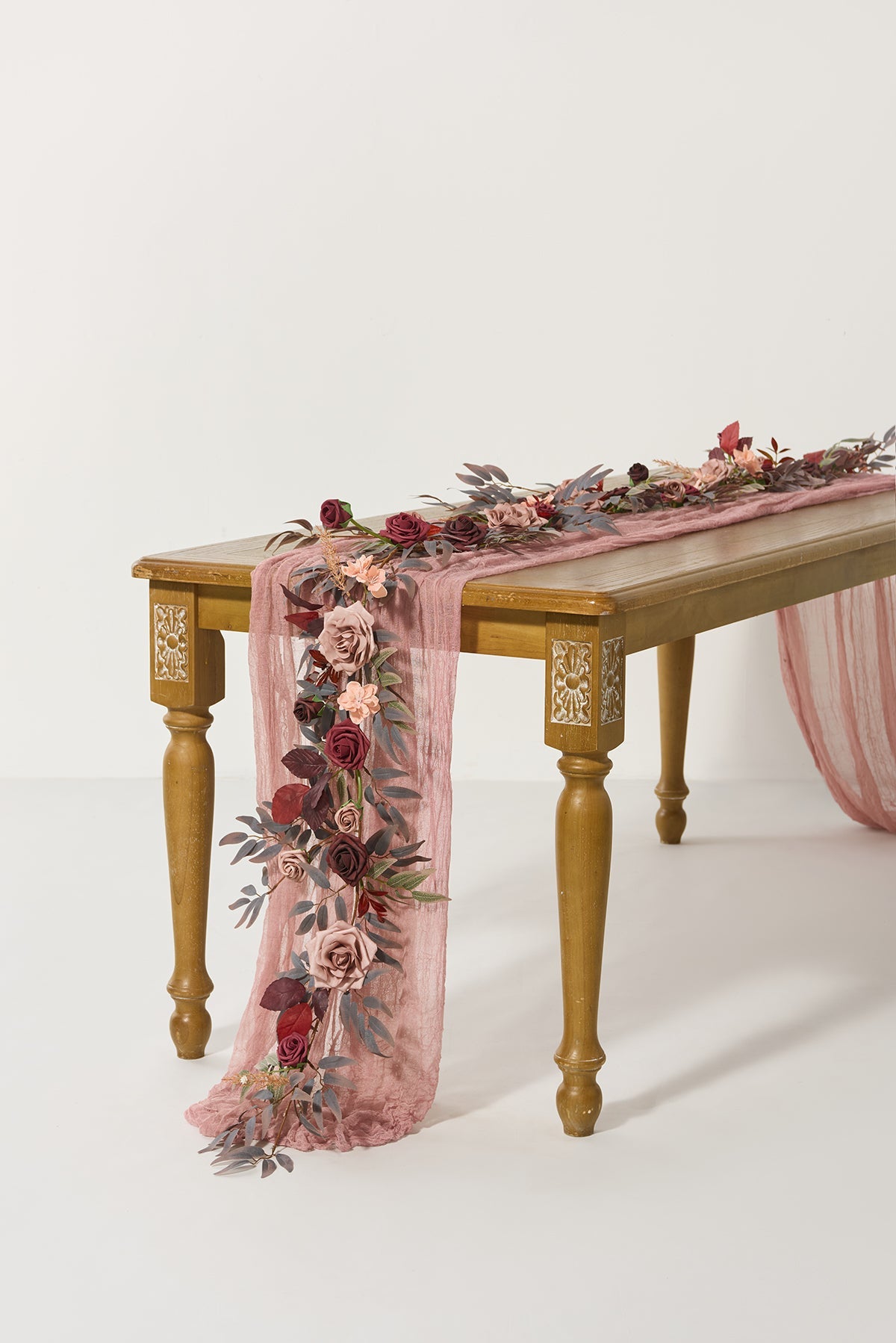 5ft Rose Leaf Flower Garland in Burgundy & Dusty Rose