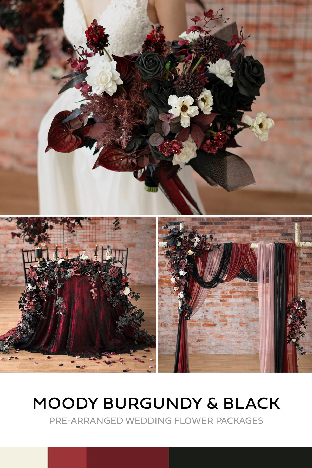Pre-Arranged Wedding Flower Packages in Moody Burgundy & Black