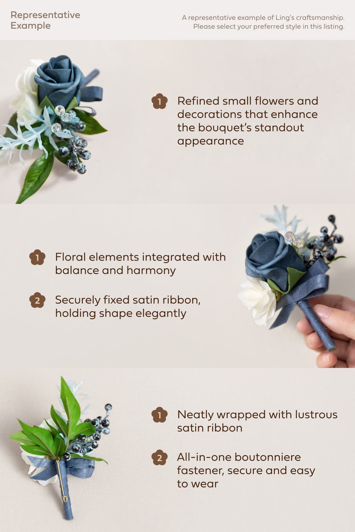 Boutonnieres in Lilac & Gold