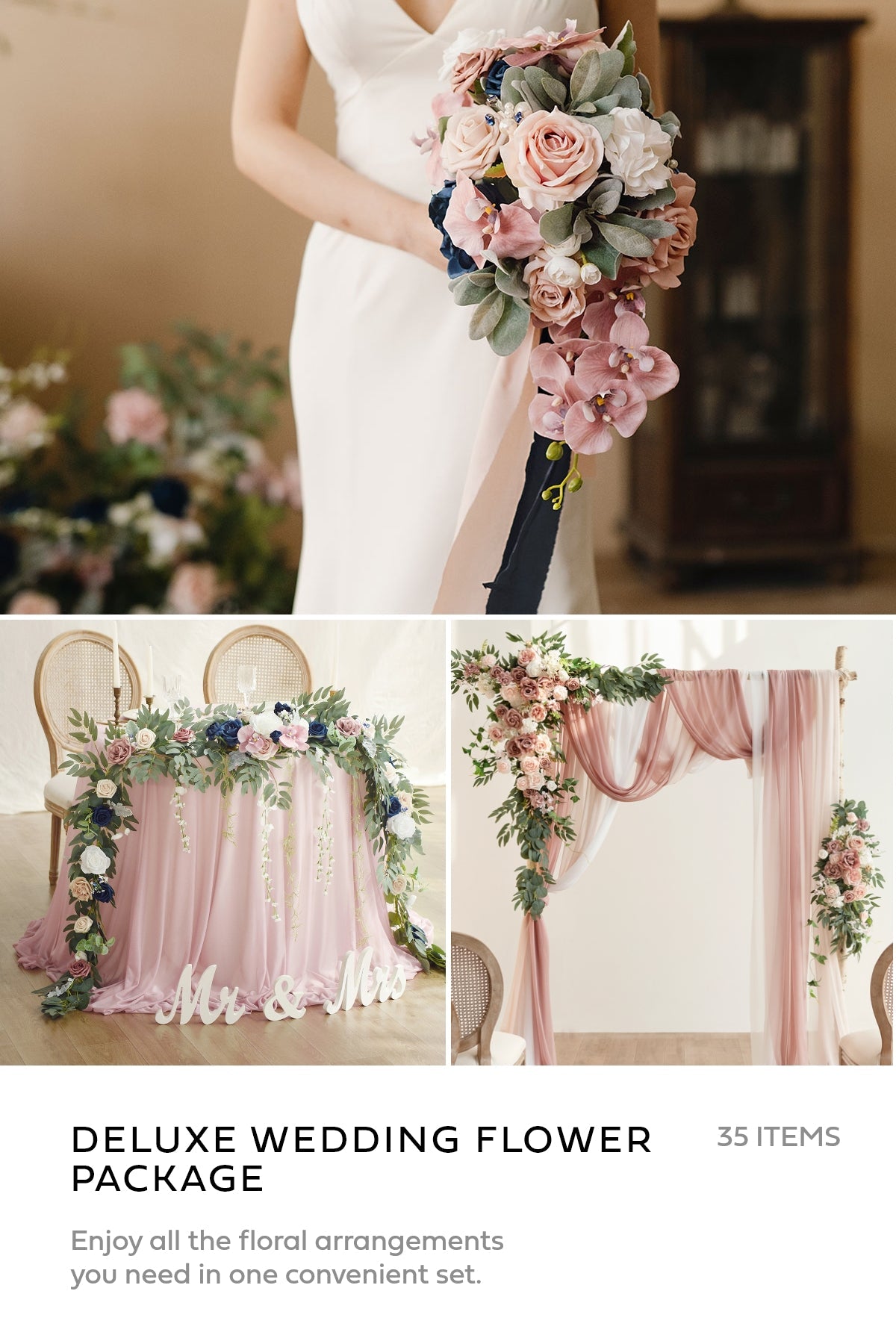 Pre-Arranged Wedding Flower Packages in Dusty Rose & Navy