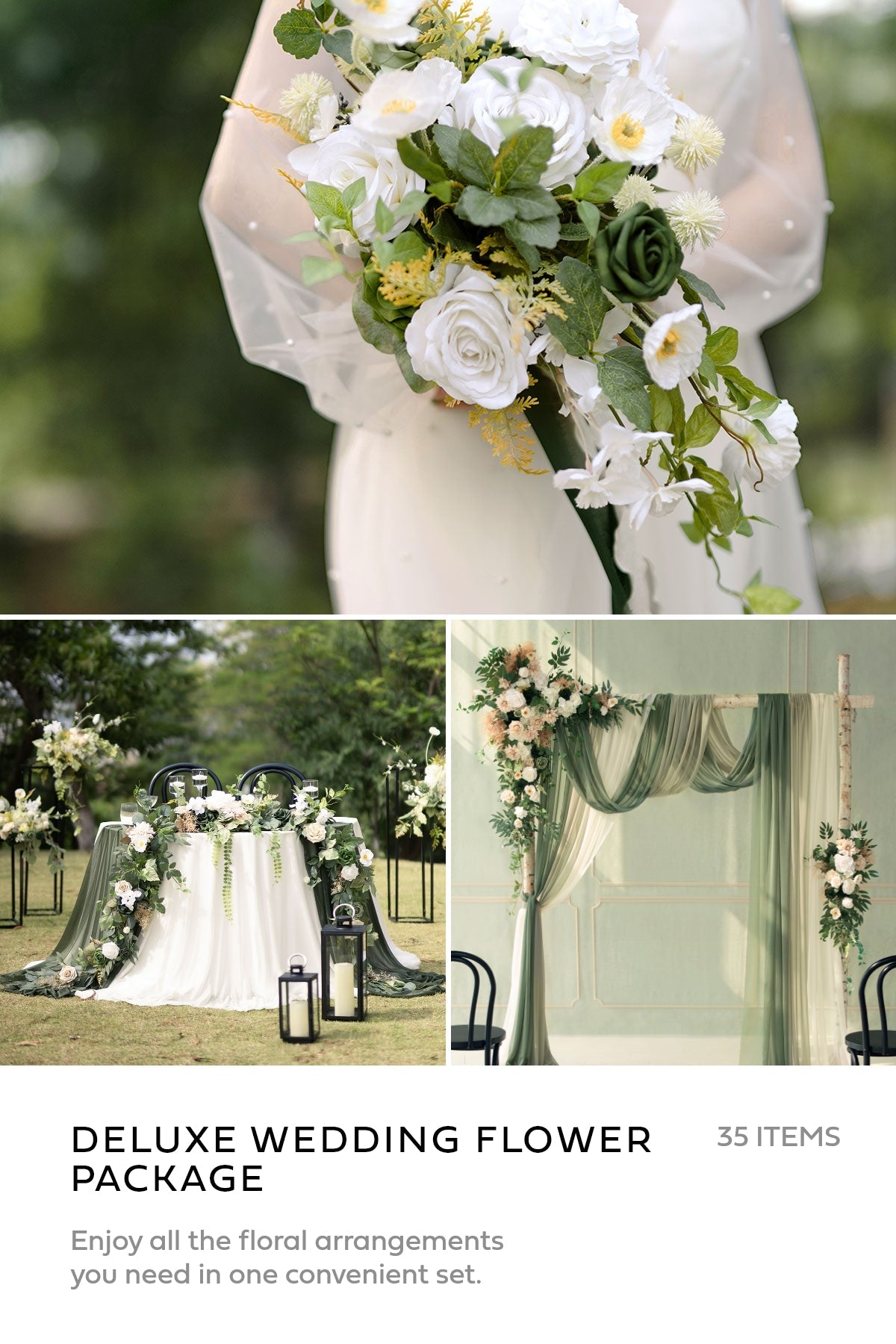 Pre-Arranged Wedding Flower Packages in Emerald & Tawny Beige