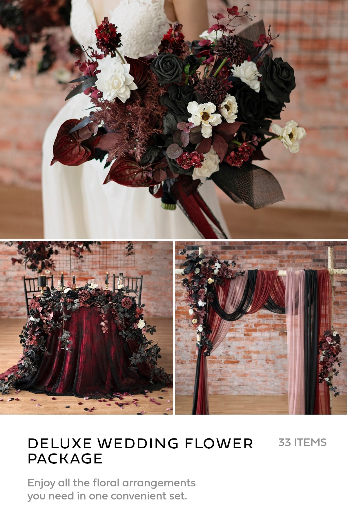 Pre-Arranged Wedding Flower Packages in Moody Burgundy & Black
