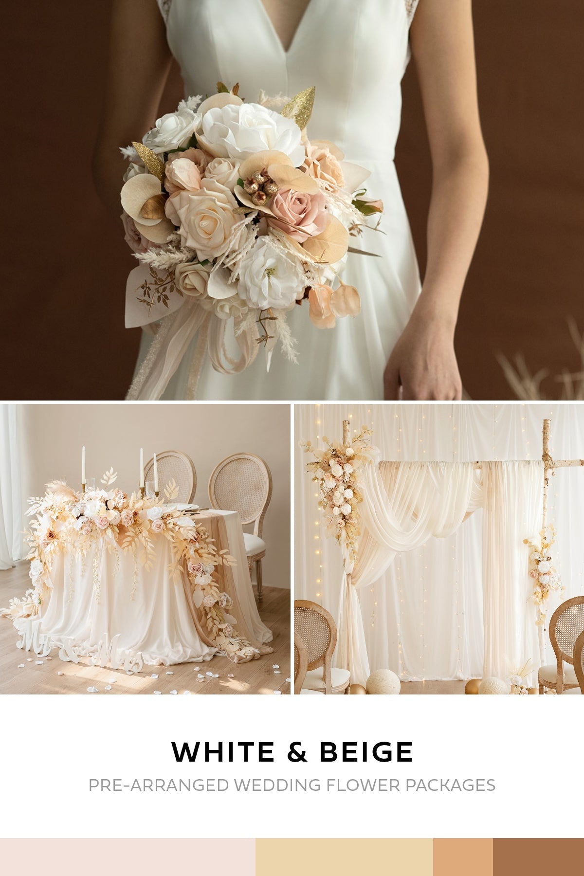 Pre-Arranged Wedding Flower Packages in White & Beige
