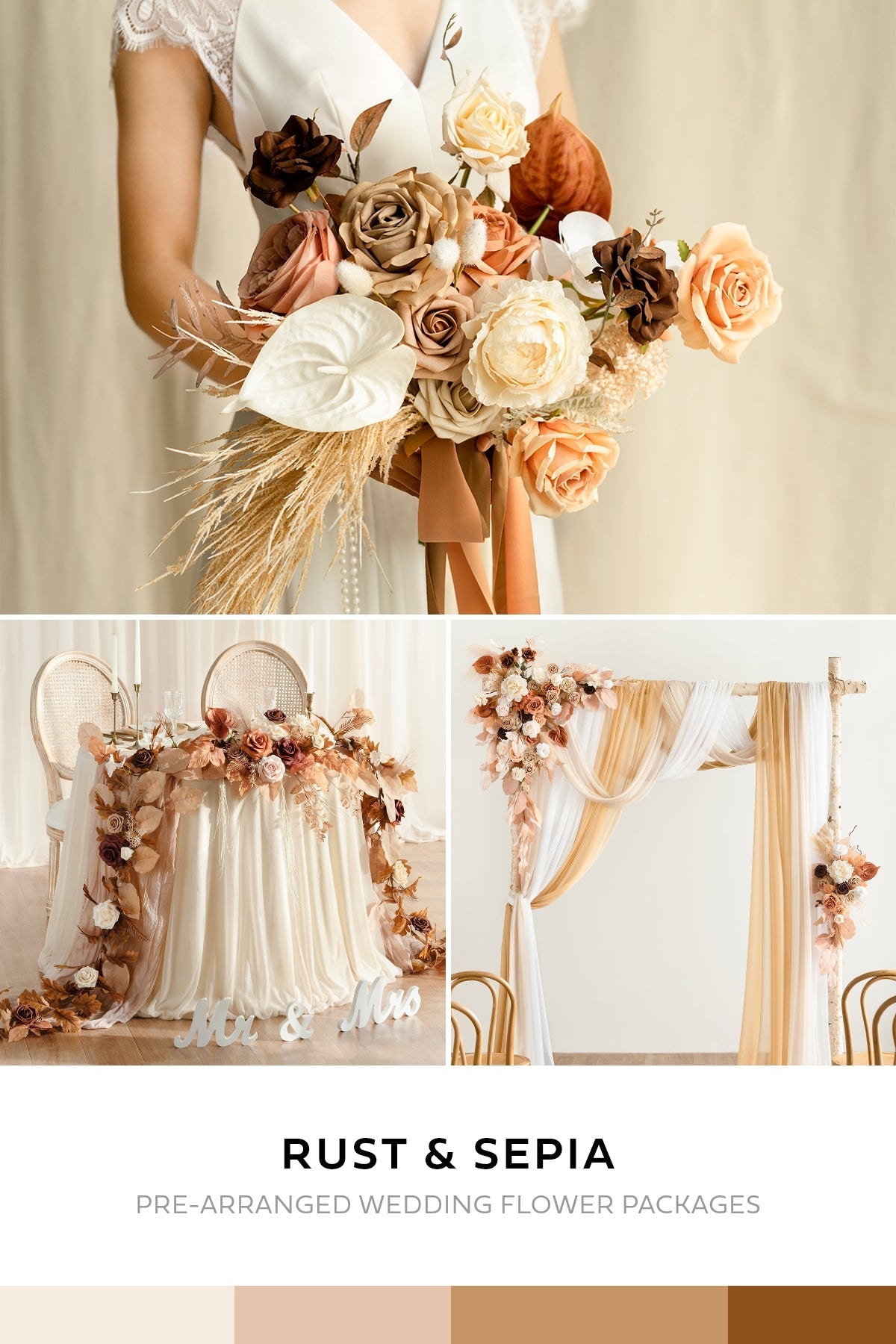 Pre-Arranged Wedding Flower Packages in Rust & Sepia
