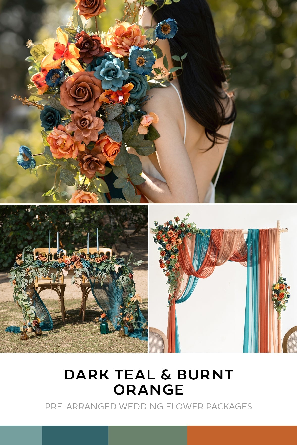 Pre-Arranged Wedding Flower Packages in Dark Teal & Burnt Orange