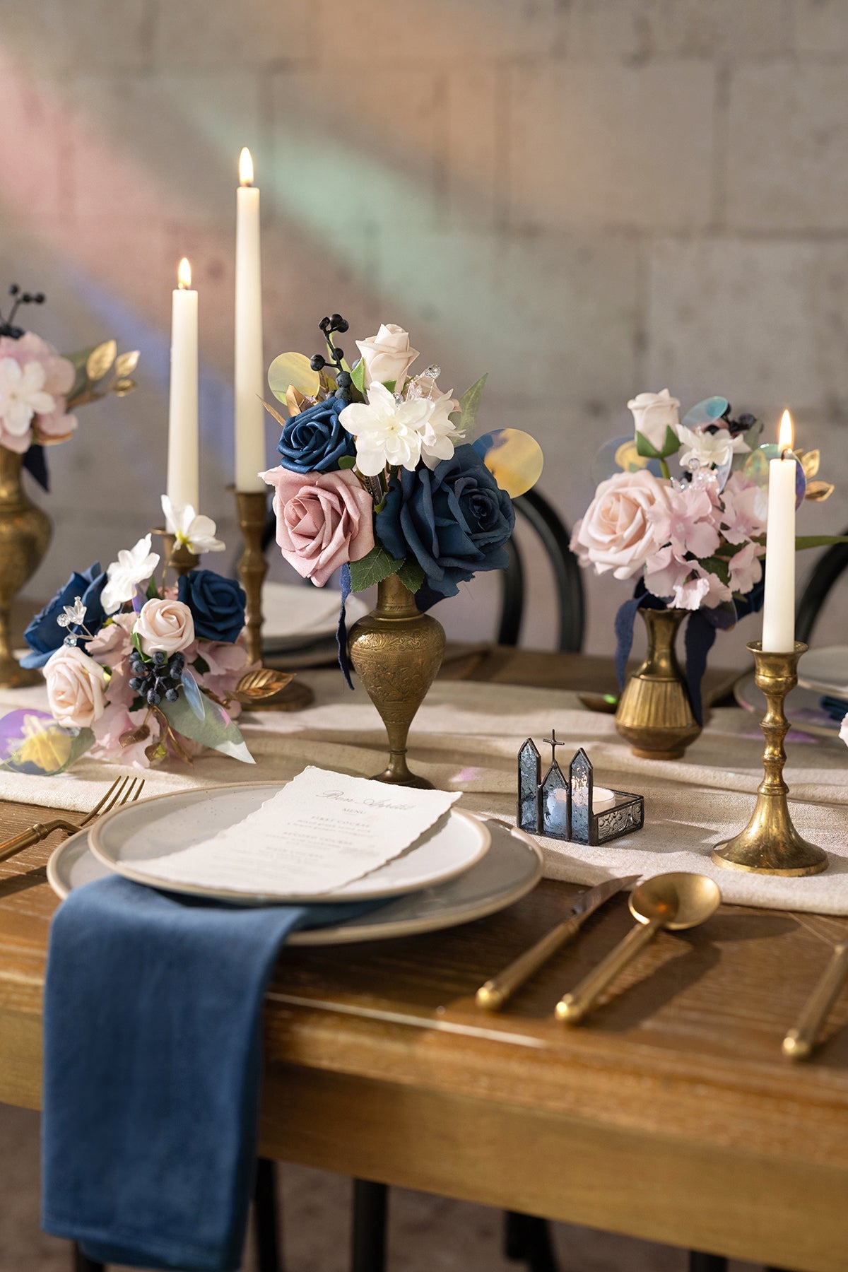 Mini Premade Flower Centerpiece Set in Dusty Rose & Navy