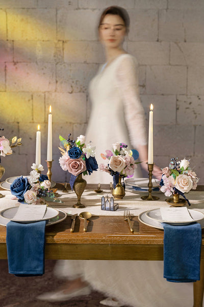 Mini Premade Flower Centerpiece Set in Dusty Rose & Navy