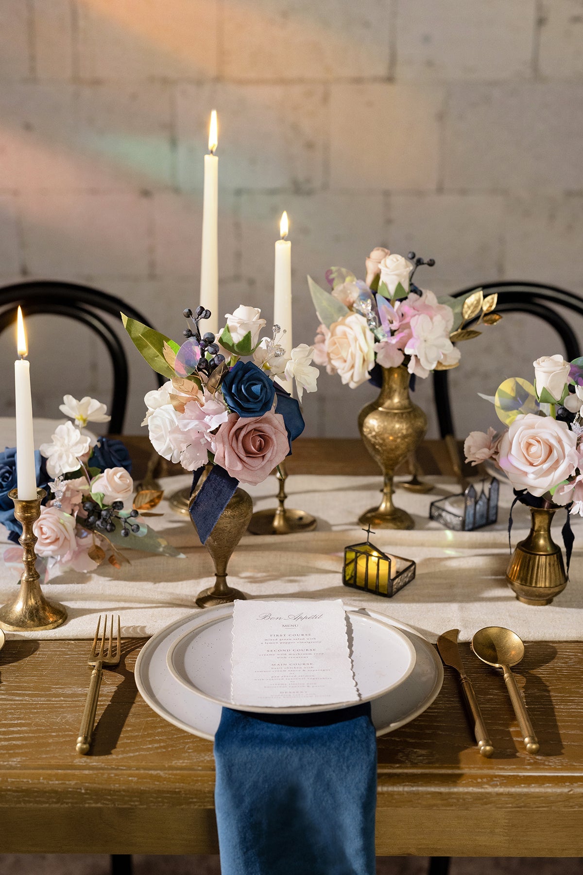 Mini Premade Flower Centerpiece Set in Dusty Rose & Navy