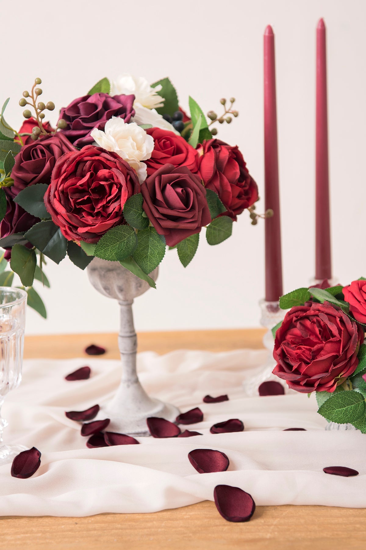 Silk Rose Petals in Burgundy & Navy