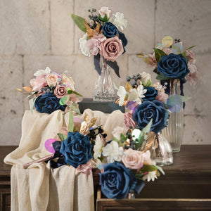 Mini Premade Flower Centerpiece Set in Dusty Rose & Navy