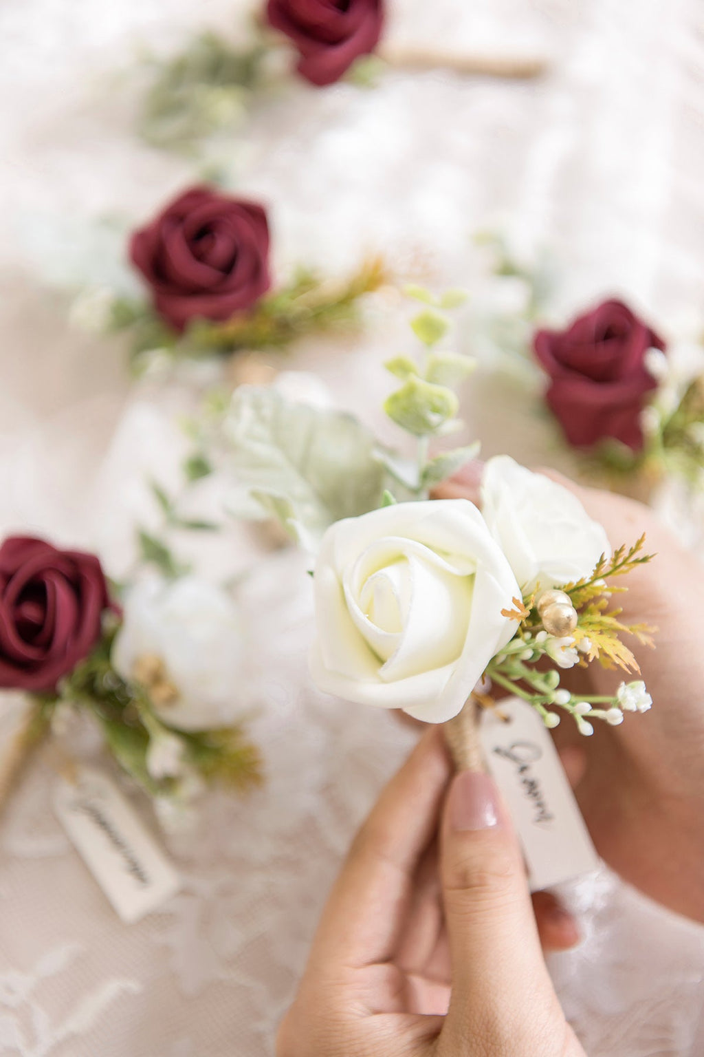 Boutonnieres in Burgundy