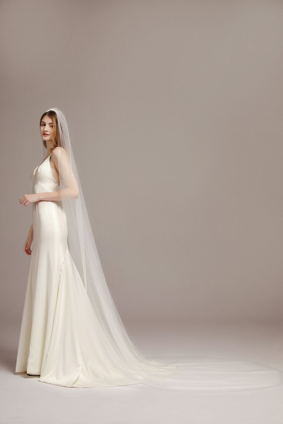 Delicate Pearls Scattered Cathedral Veil with Comb - lingsDev