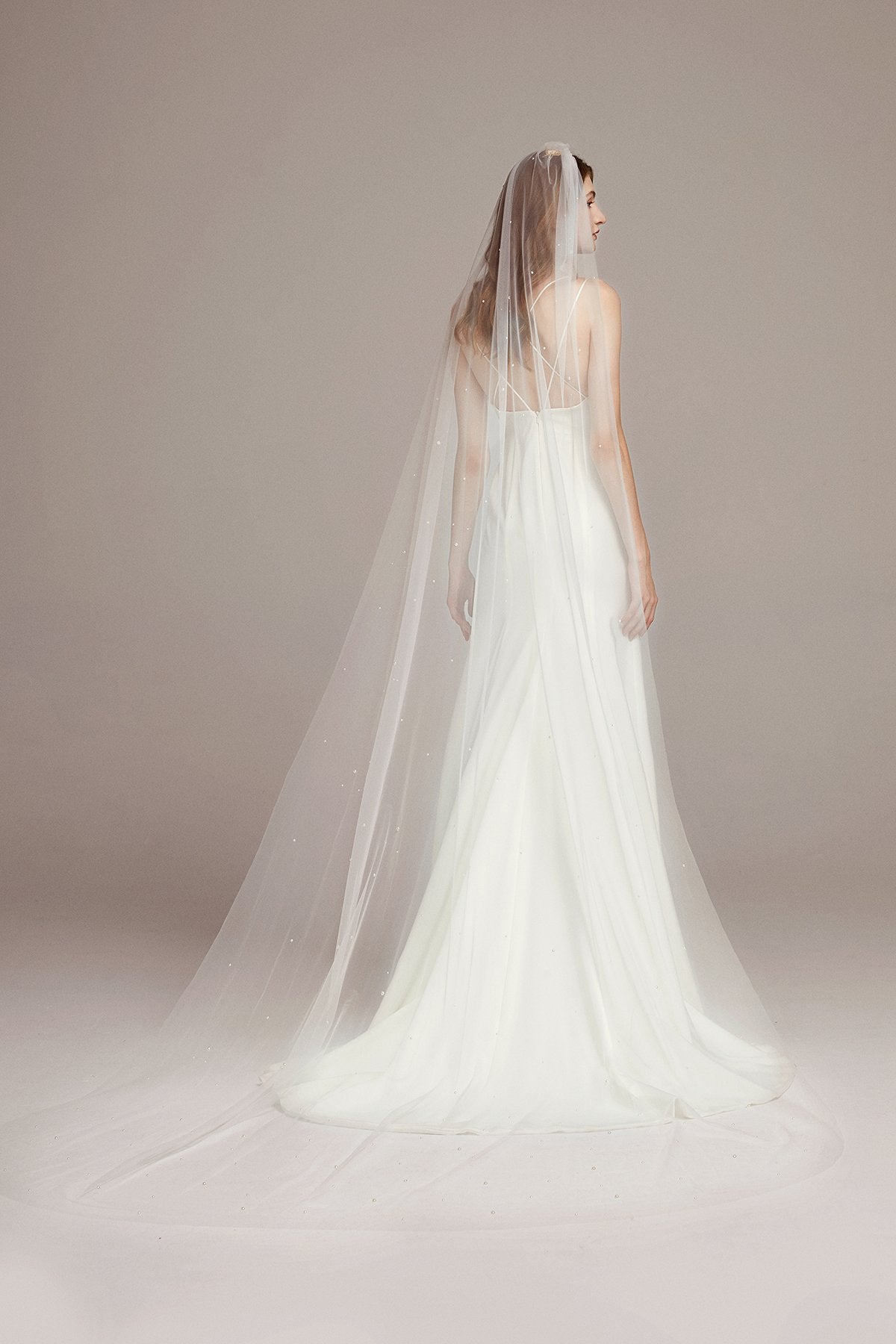 Delicate Pearls Scattered Cathedral Veil with Comb - lingsDev