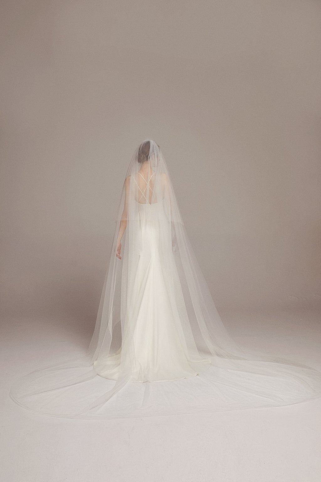 Simple Elegant Two Tier Cathedral Veil with Comb - lingsDev