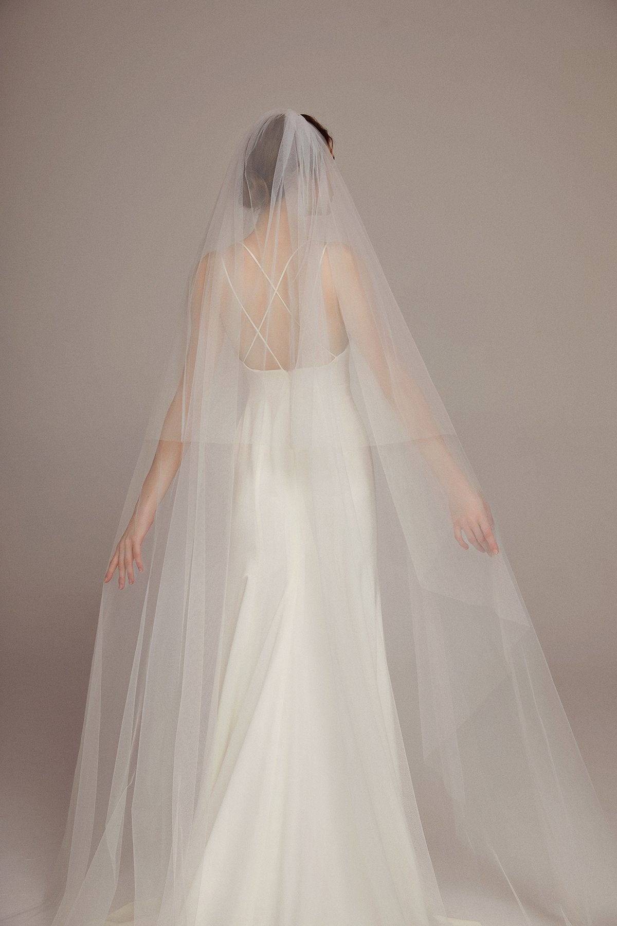 Simple Elegant Two Tier Cathedral Veil with Comb - lingsDev