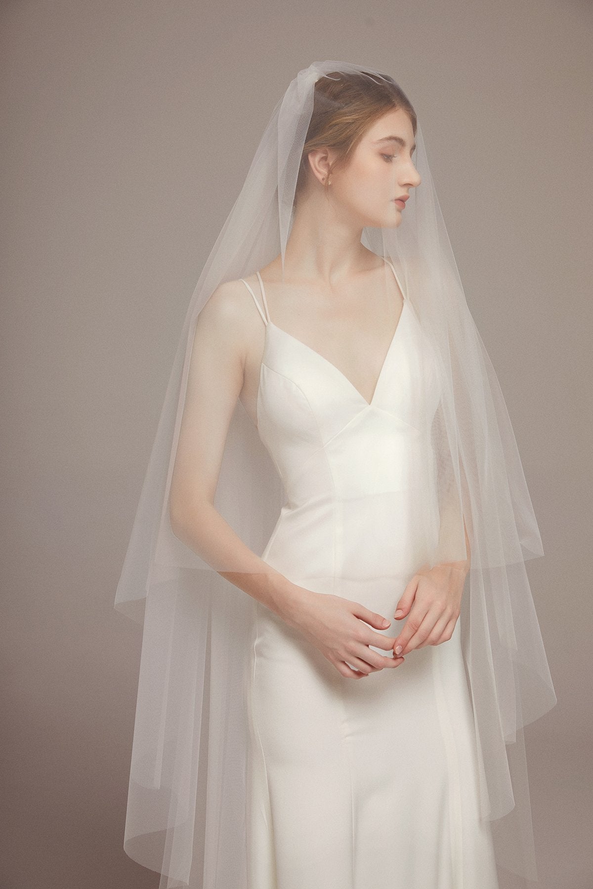 Simple Elegant Two Tier Angel-Cut Chapel Veil with Comb - lingsDev