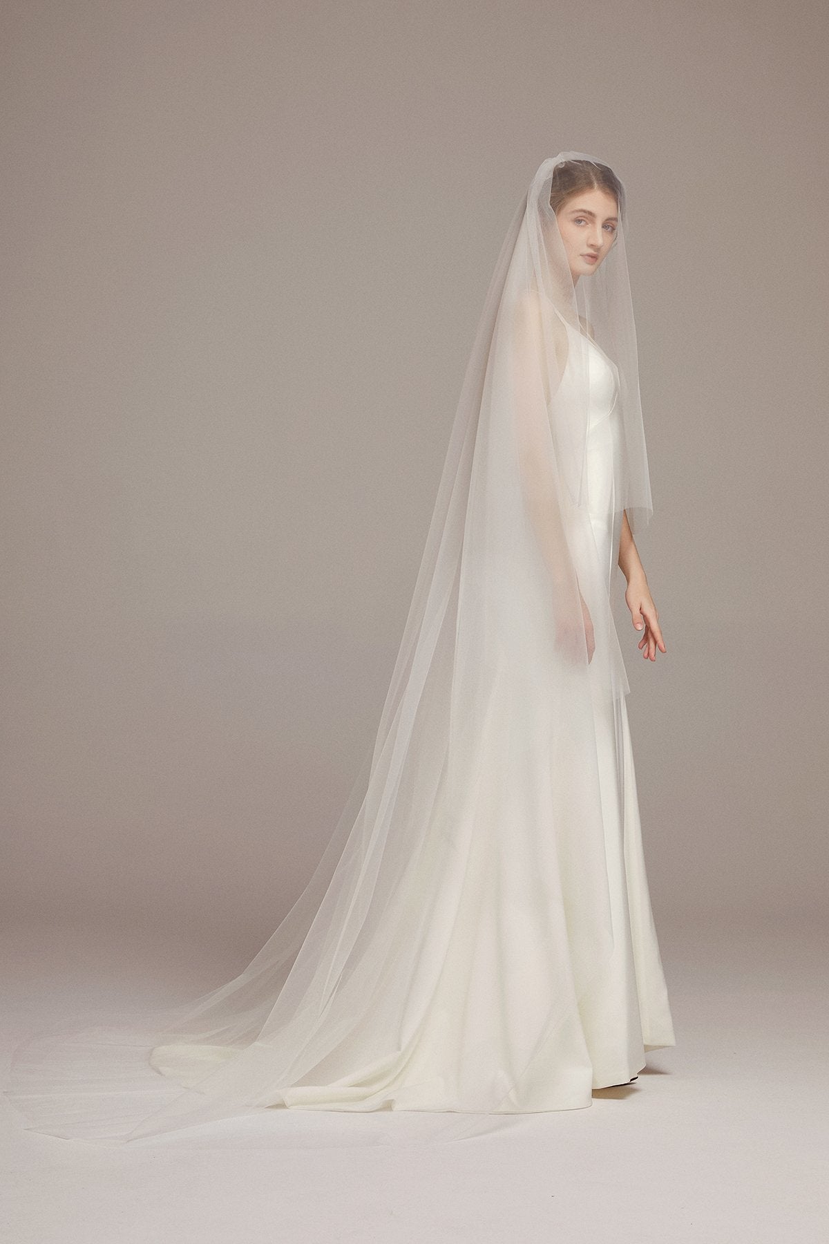 Simple Elegant Two Tier Angel-Cut Chapel Veil with Comb - lingsDev