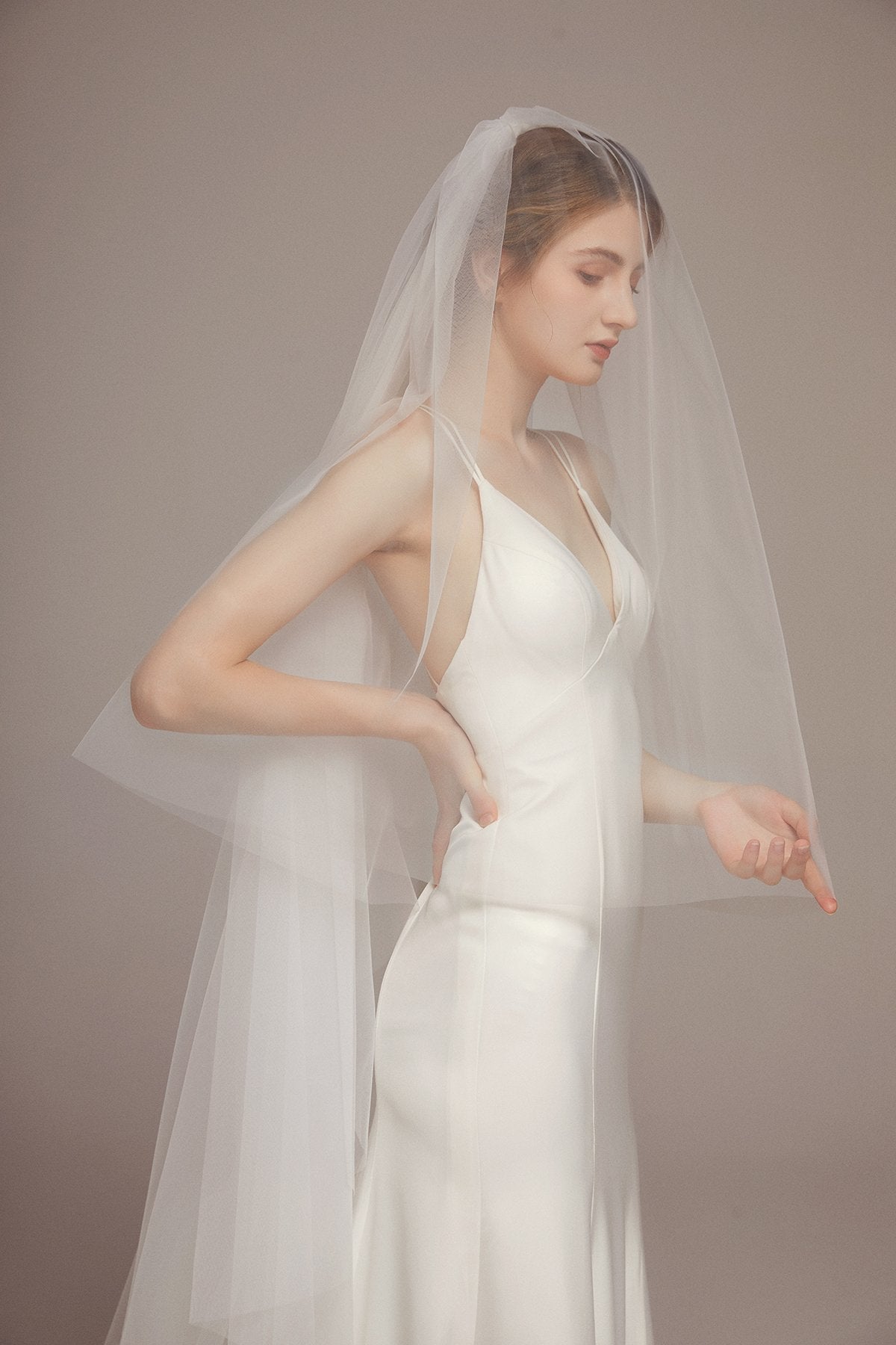 Simple Elegant Two Tier Angel-Cut Chapel Veil with Comb - lingsDev