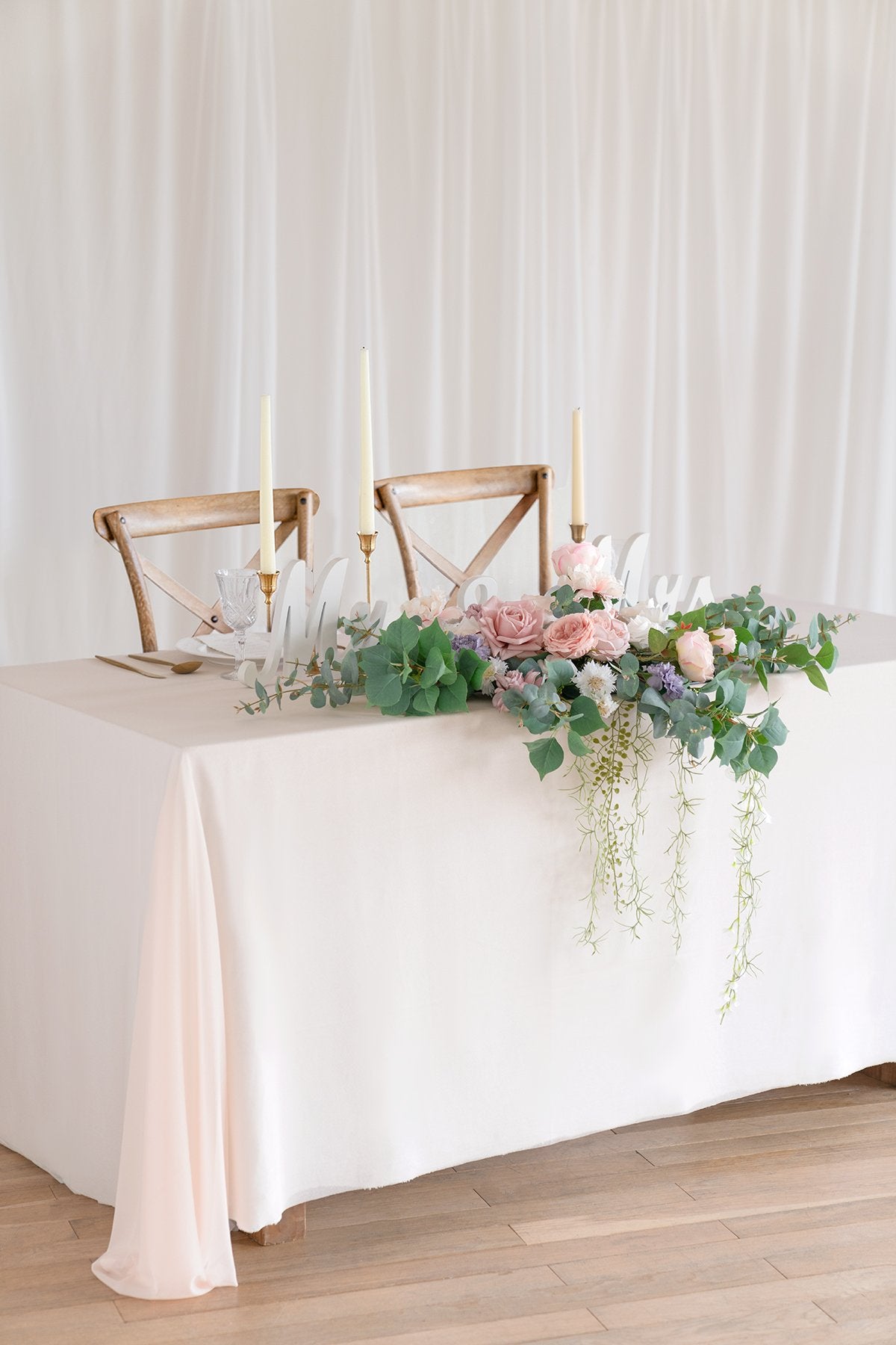 Flower Swag and Tablecloth for Sweetheart/Head Table - Dusty Rose & Cream - lingsDev