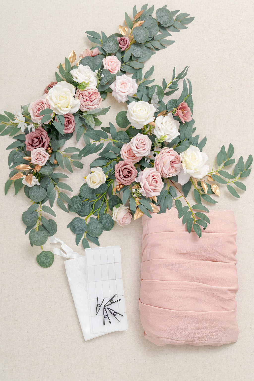 Table Floral Decor with Table Skirt (Set of 3) - Dusty Rose - lingsDev