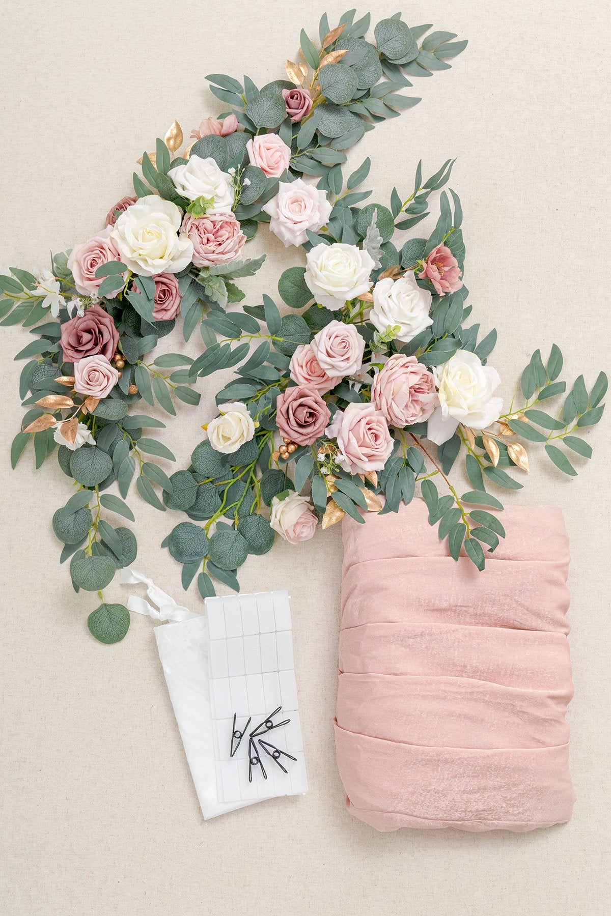 Table Floral Decor with Table Skirt (Set of 3) - Dusty Rose - lingsDev
