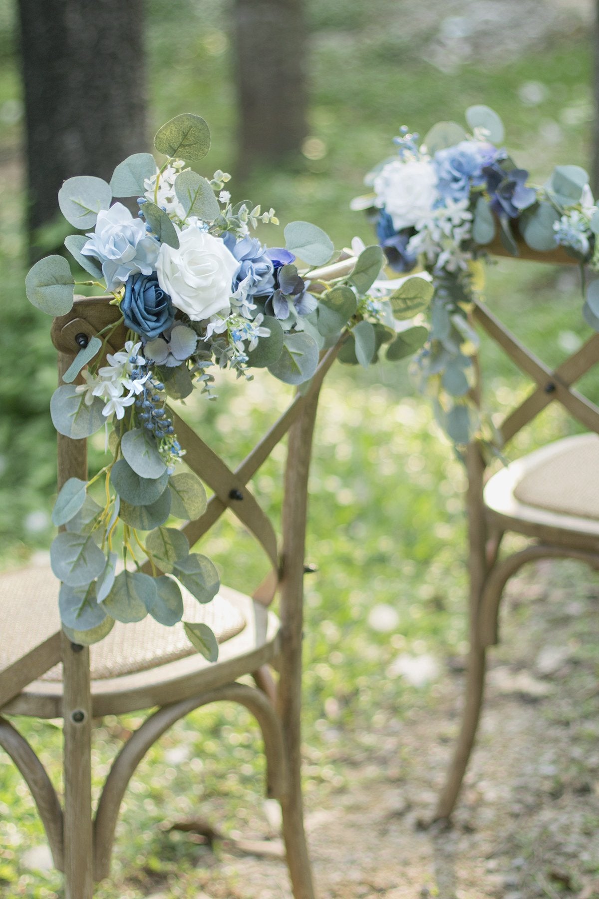 Eucalyptus Floral Chair Decoration (Set of 2) - Dusty Blue - lingsDev