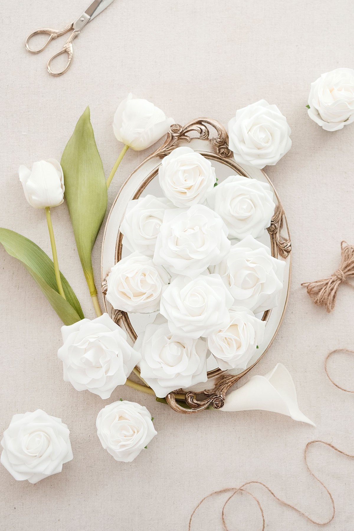 White & Beige Flowers & Greenery for DIY - lingsDev