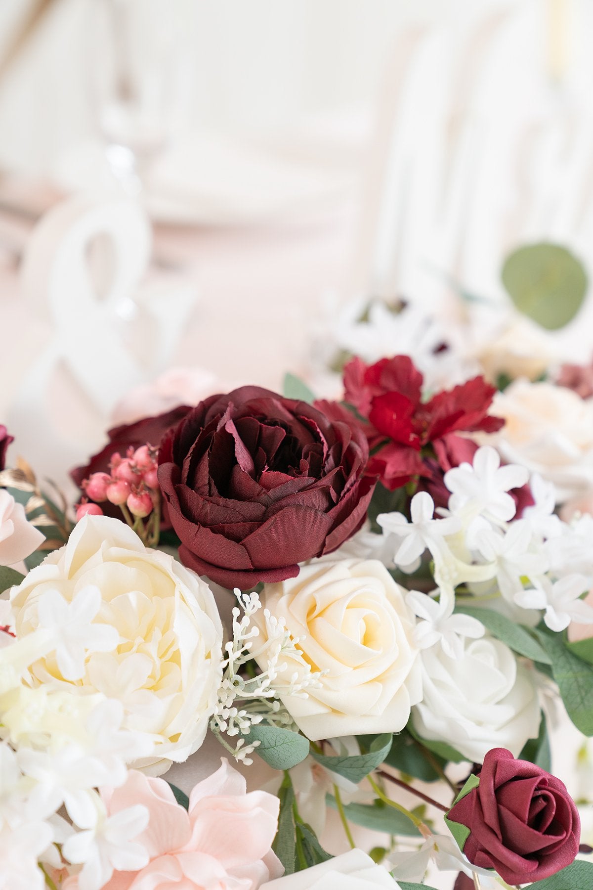 Flower Swag and Tablecloth for Sweetheart Table - Burgundy - lingsDev