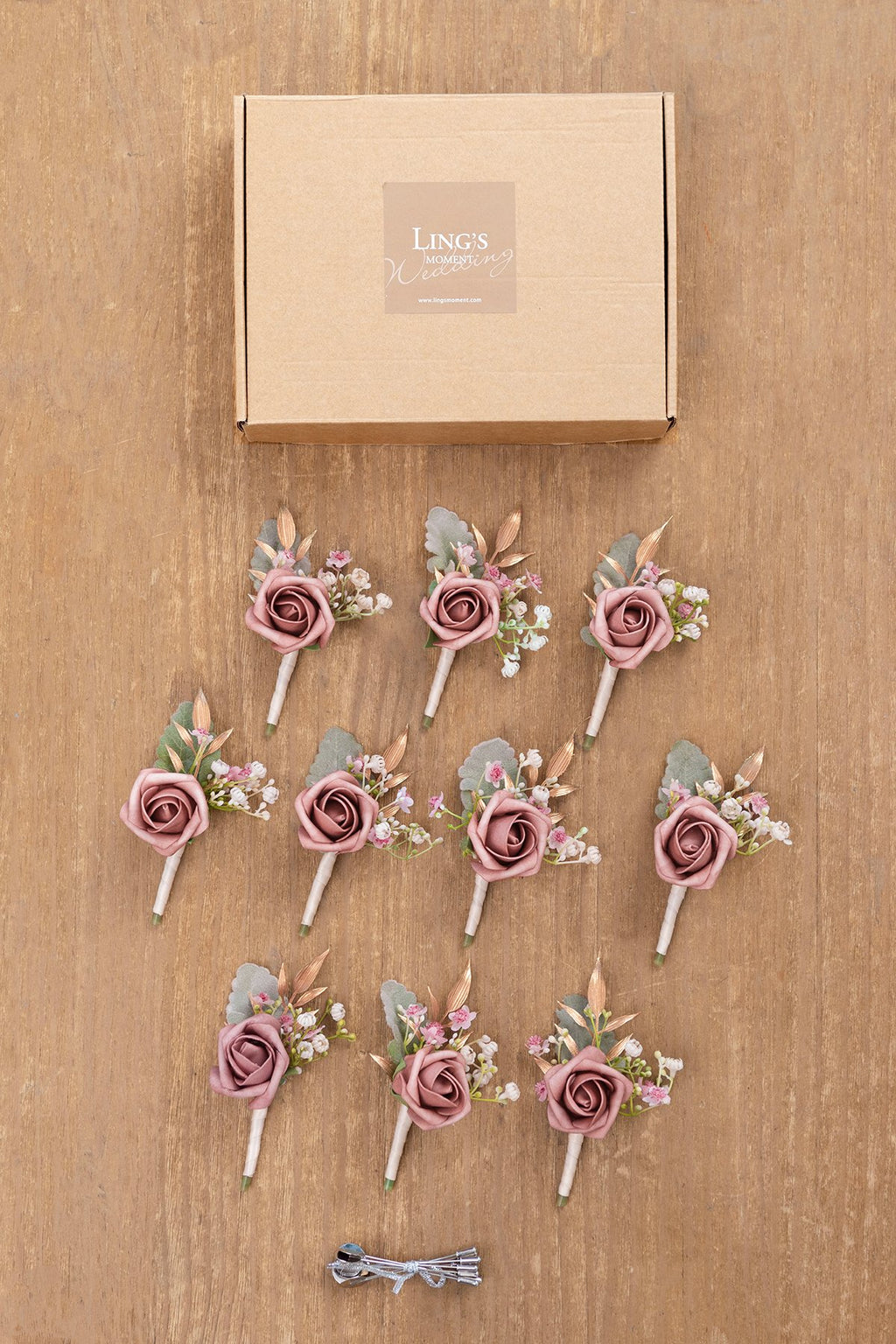 Wedding Boutonnieres - Dusty Rose & Cream
