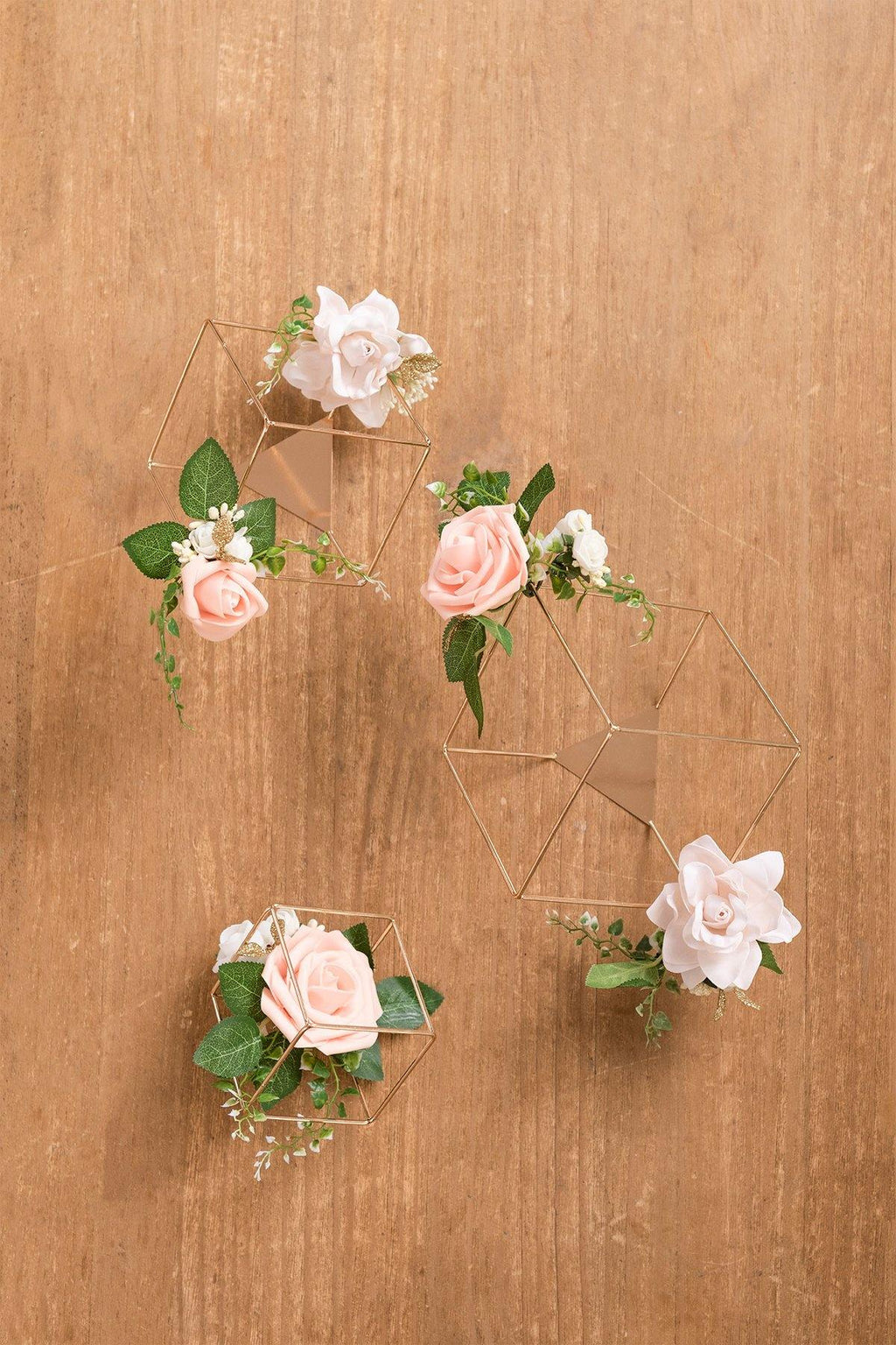 Gold Himmeli Geometric Floral Centerpieces (Set of 3) - Blush - lingsDev