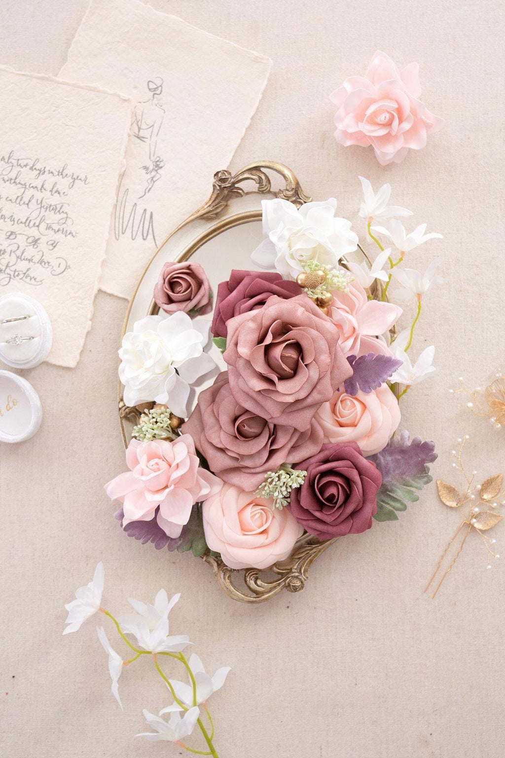 Dusty Rose & Burgundy Flowers Box Set - Dainty Dusty Rose (Deluxe) - lingsDev