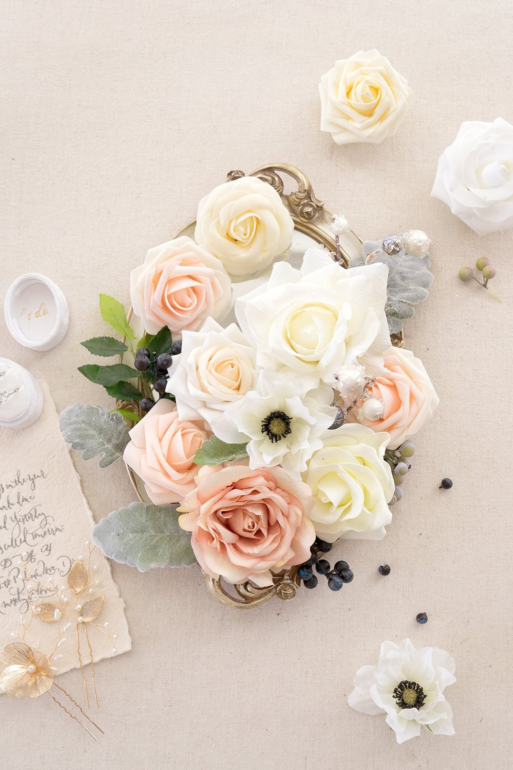 White & Beige Flowers & Greenery for DIY - lingsDev